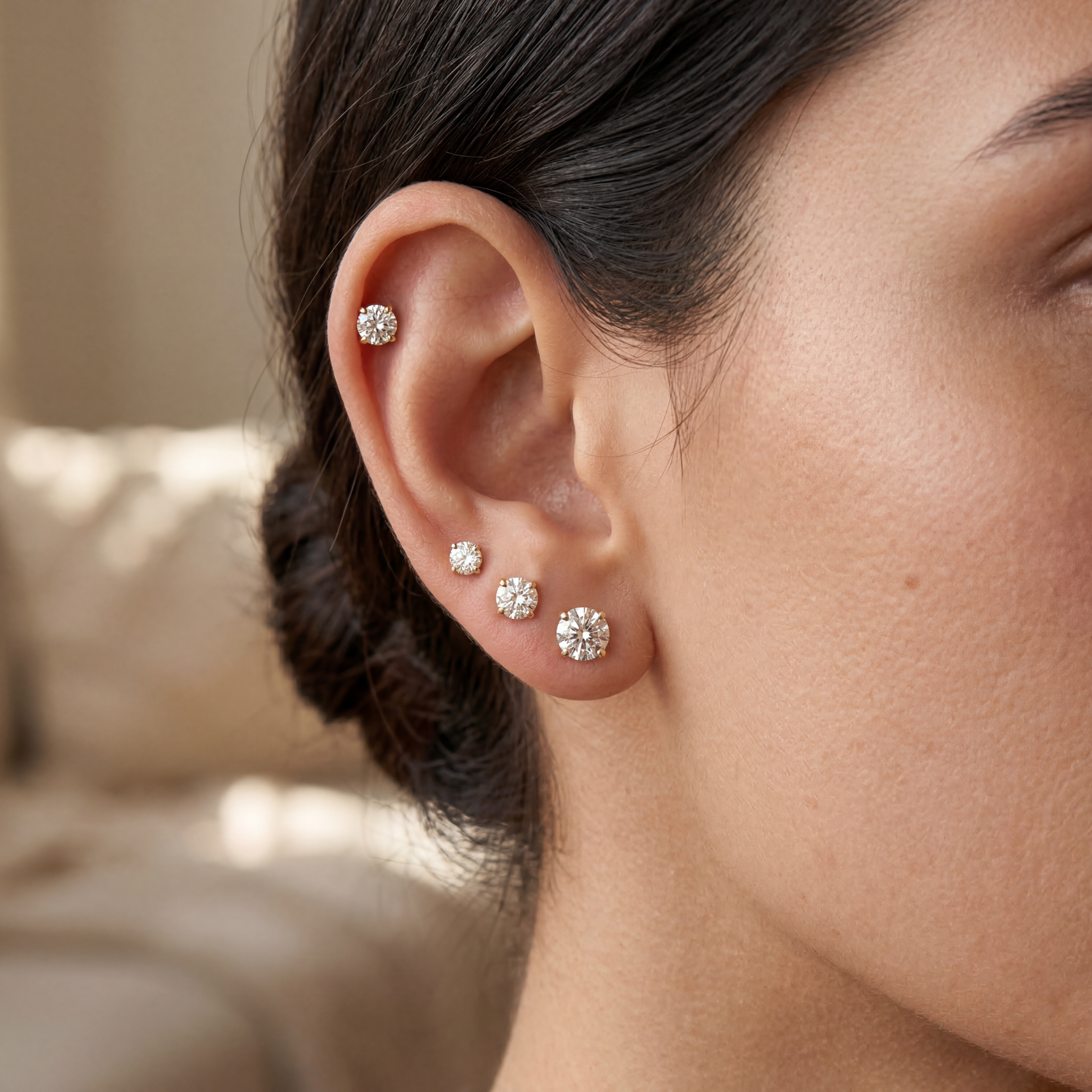 Crystal Stud Barbell Earrings (3 pairs)