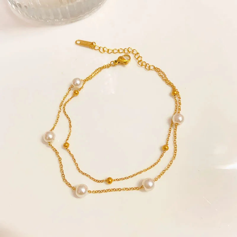 Double Chain Pearl Anklet