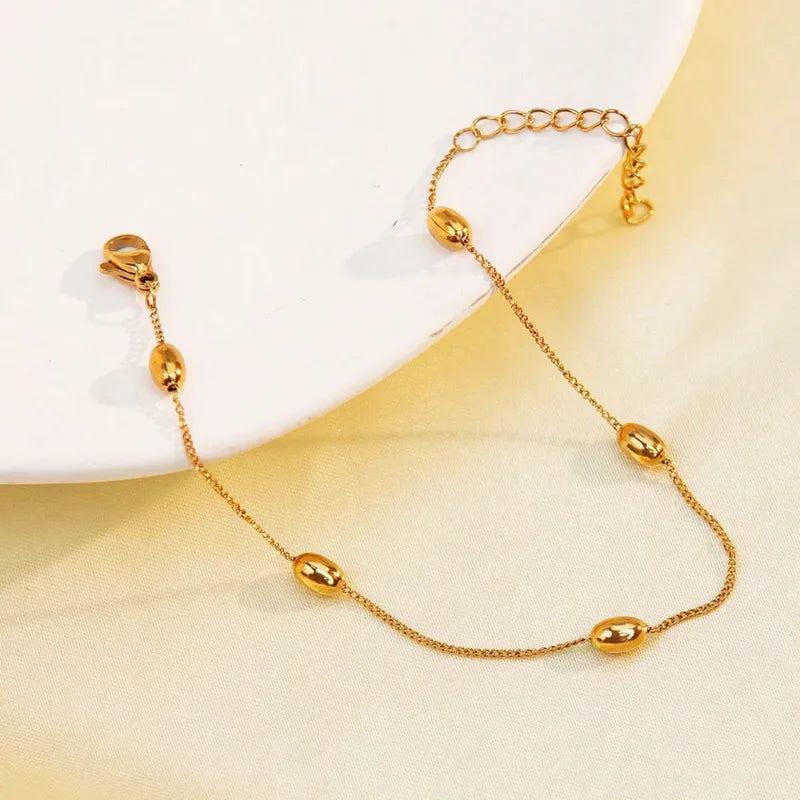Gold Oval Bead Anklet