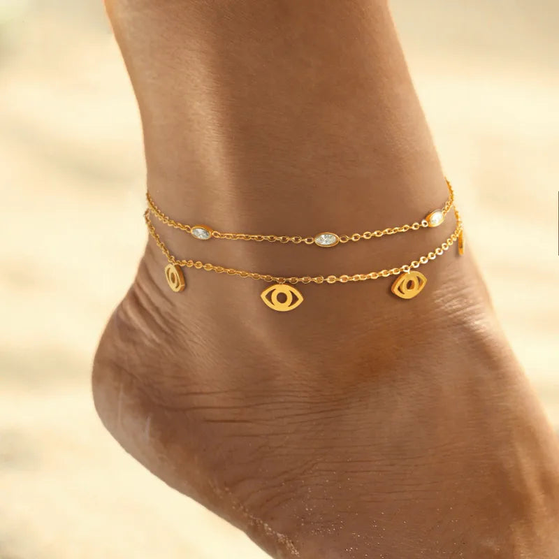 Layered Evil Eye Anklet