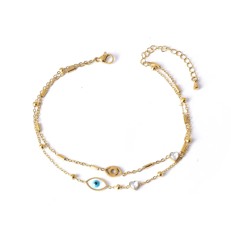 Evil Eye and Heart Charm Gold Anklet