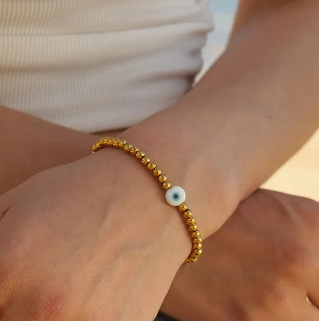 Gold Bead Evil Eye Bracelet