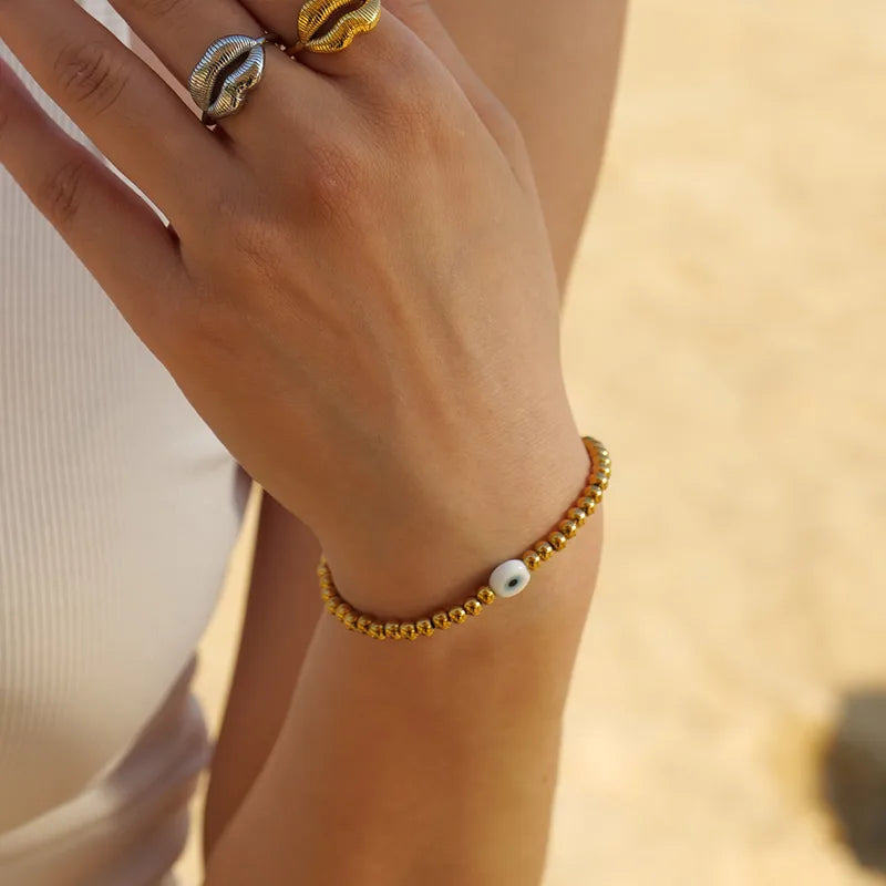 Gold Bead Evil Eye Bracelet