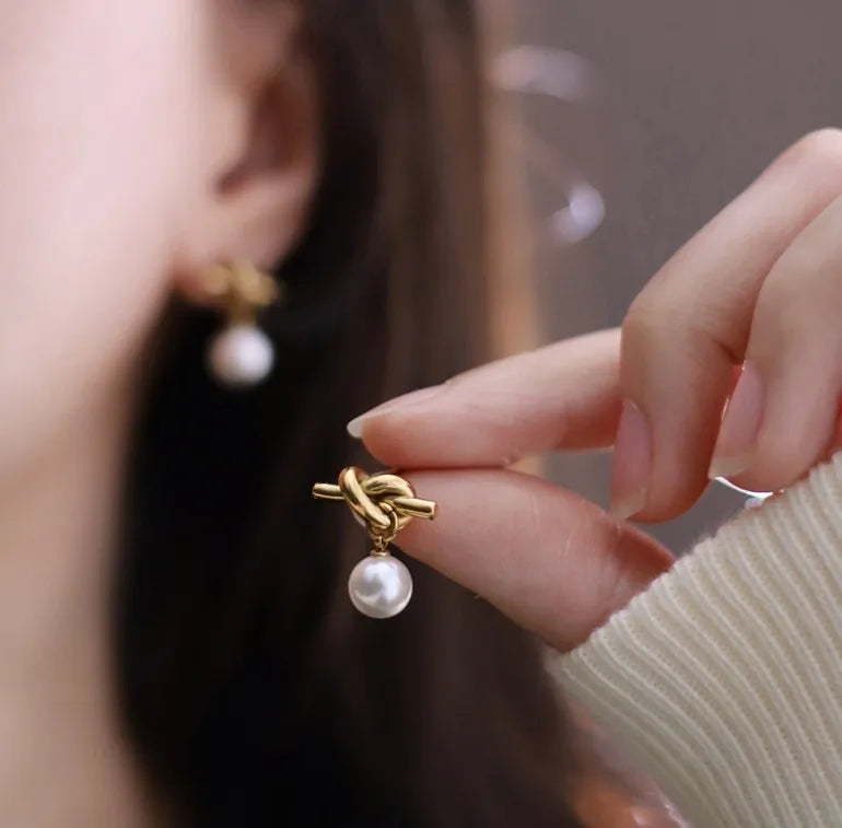 Pearl Knot Drop Earrings