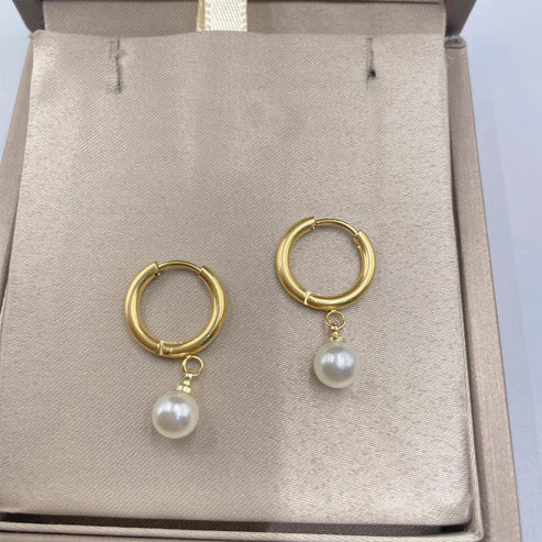 Elegant Pearl Hoop Earrings Gold