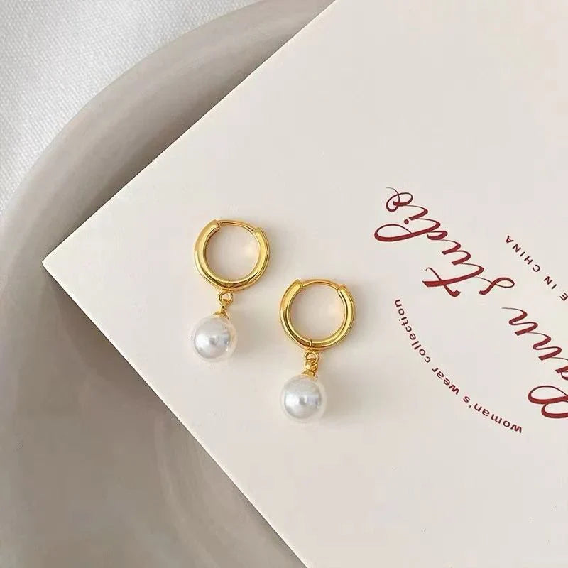 Elegant Pearl Hoop Earrings Gold