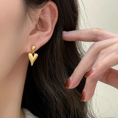 Golden Heart Drop Earrings