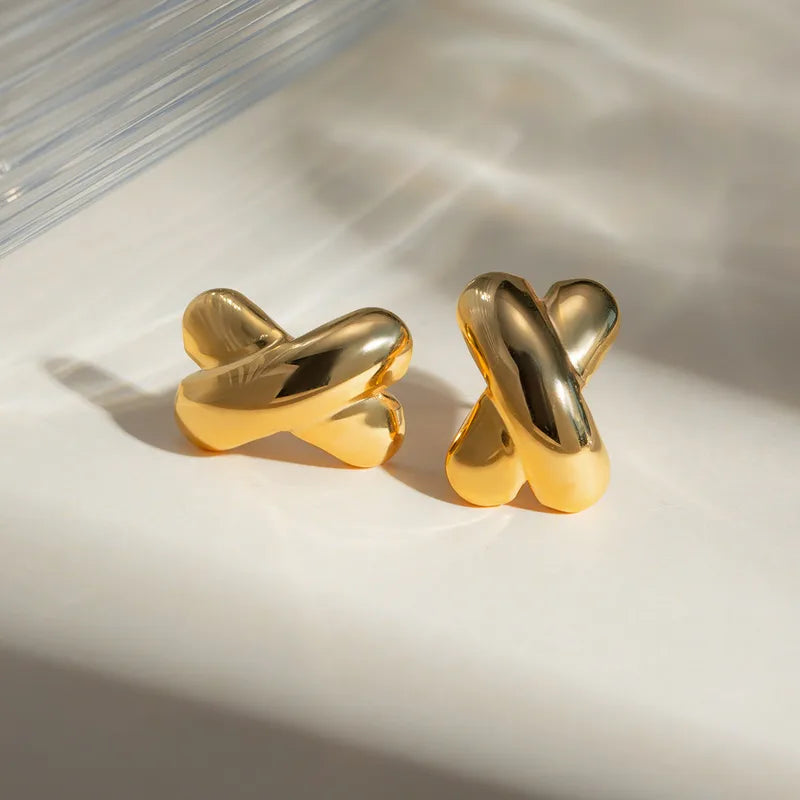 Crossover Gold Stud Earrings