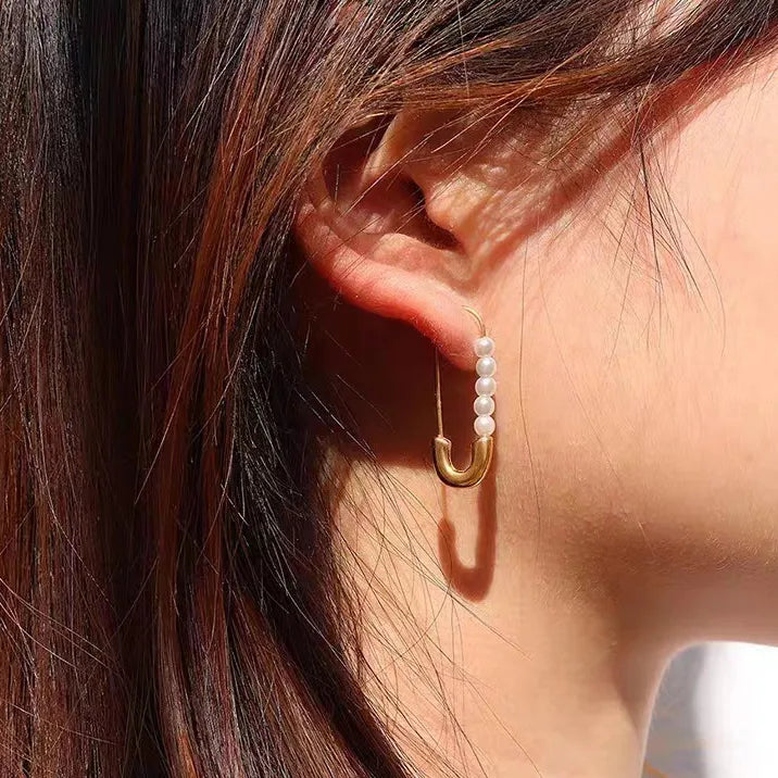 Gold Pearl Dangling Earrings