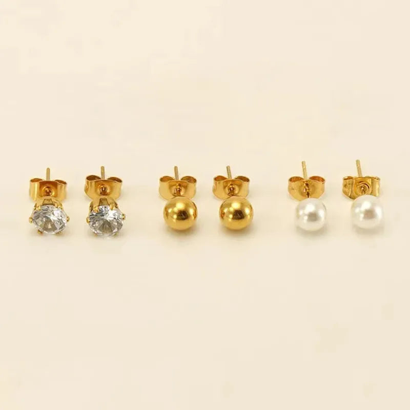 Elegant Gold & Pearl Studs Combo