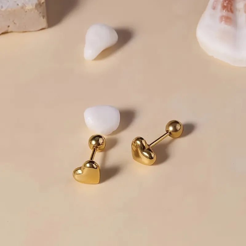 Gold Heart Stud Earrings