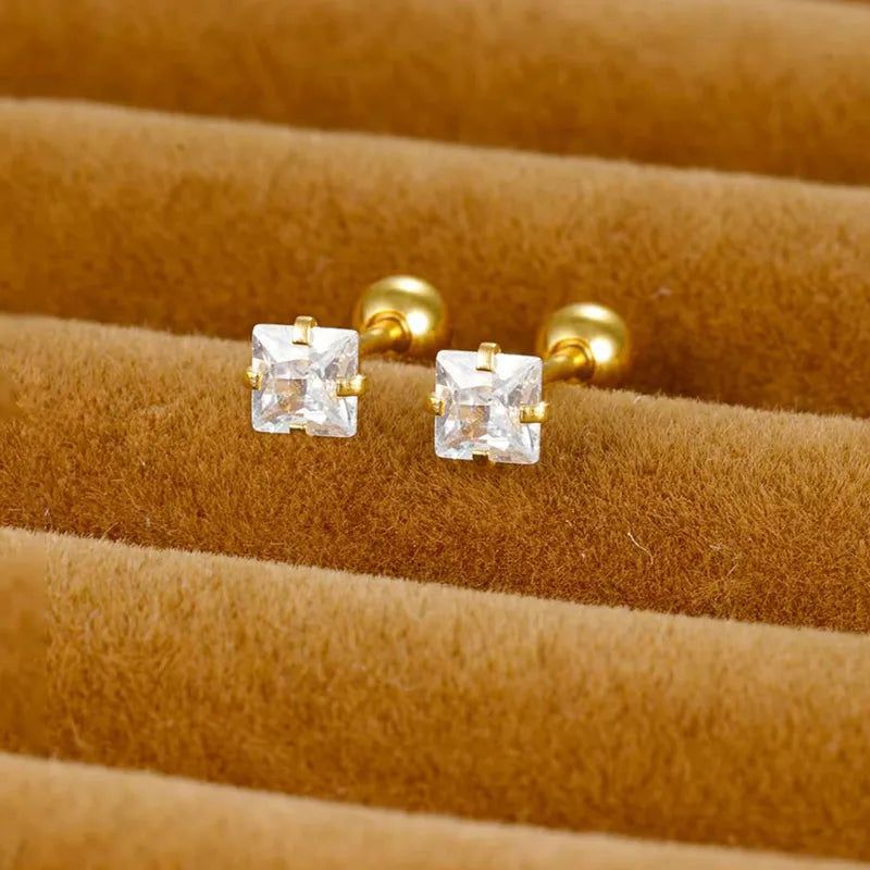 Princess Cut Stud Earrings (3 pairs)