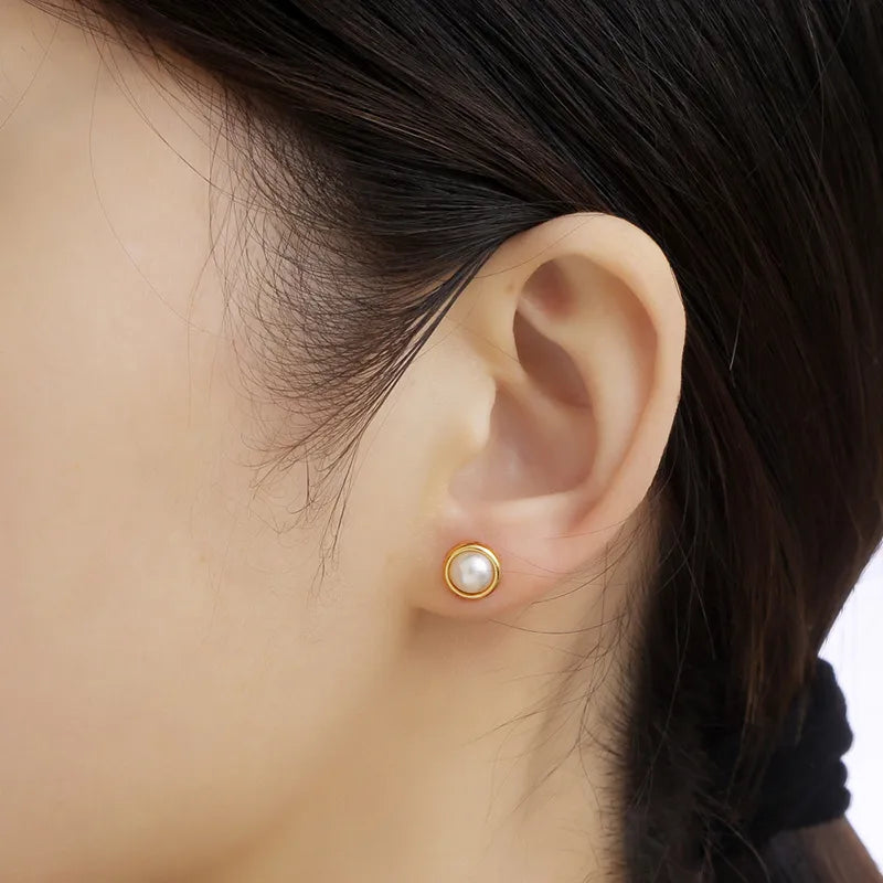 Golden Pearl Halo Studs