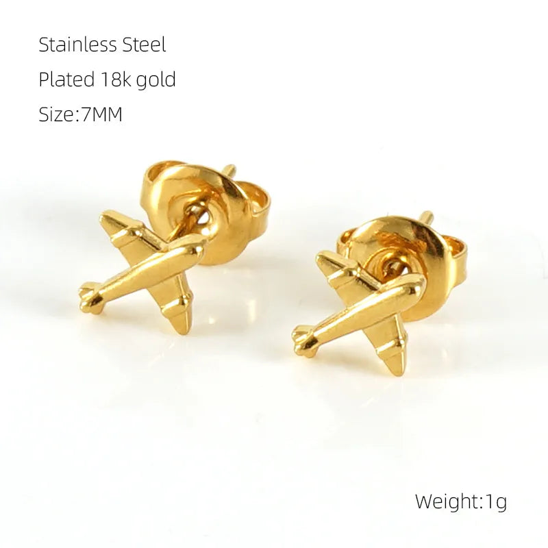 Airplane Gold Stud Earrings