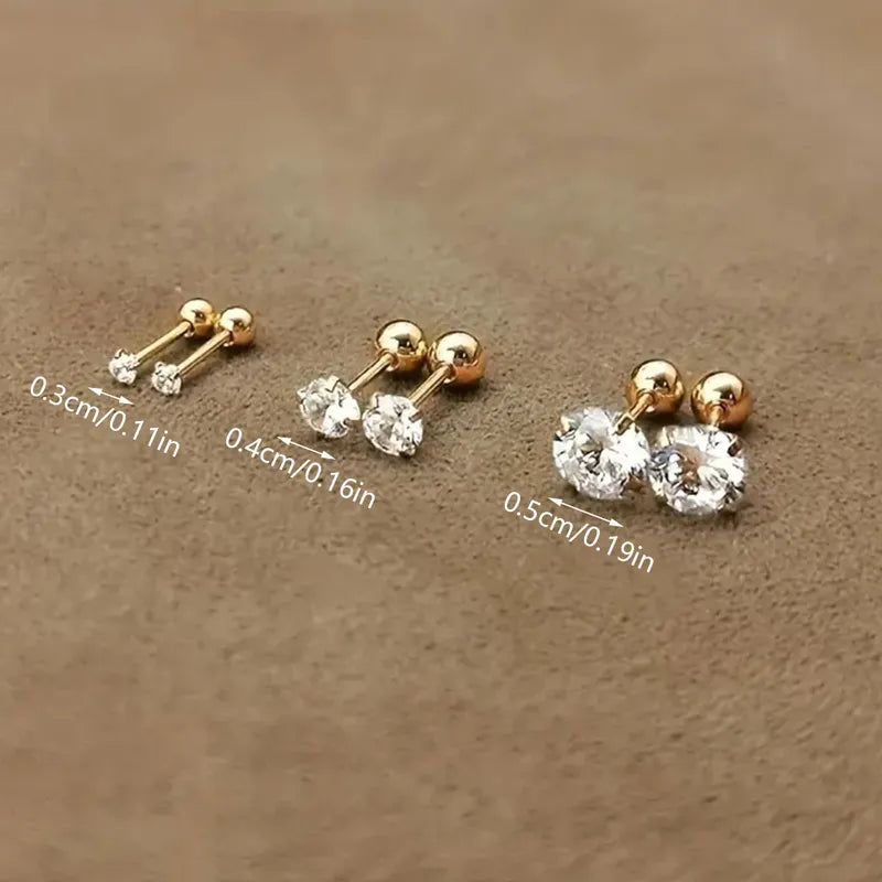 Crystal Stud Barbell Earrings (3 pairs)
