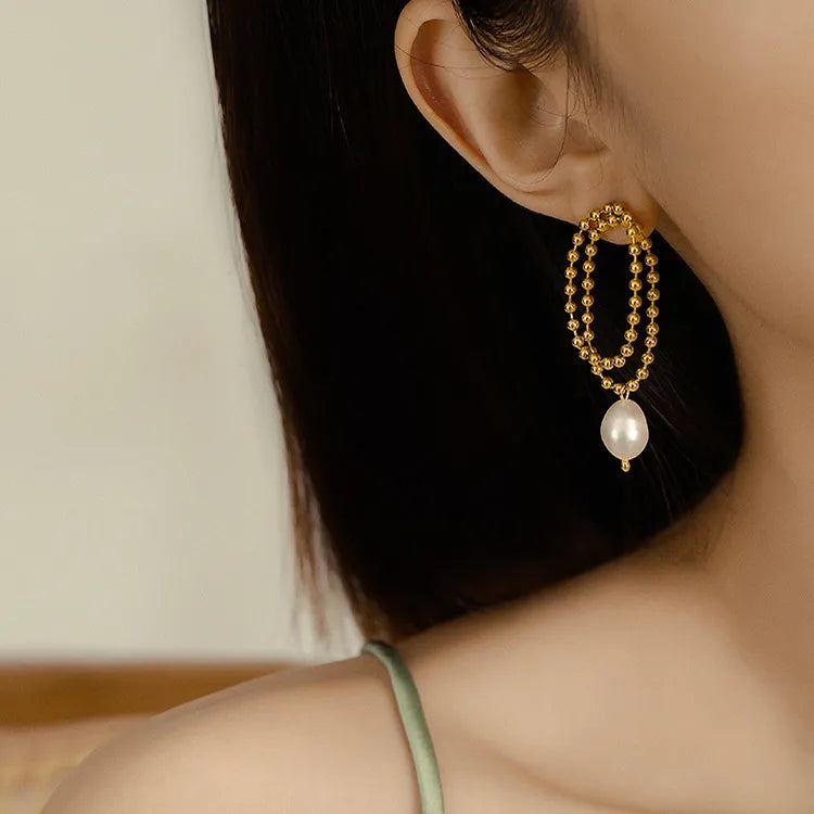 Beaded Pearl Loop Earrings