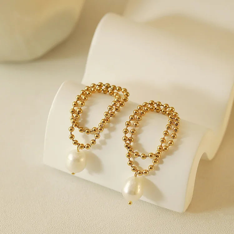 Beaded Pearl Loop Earrings