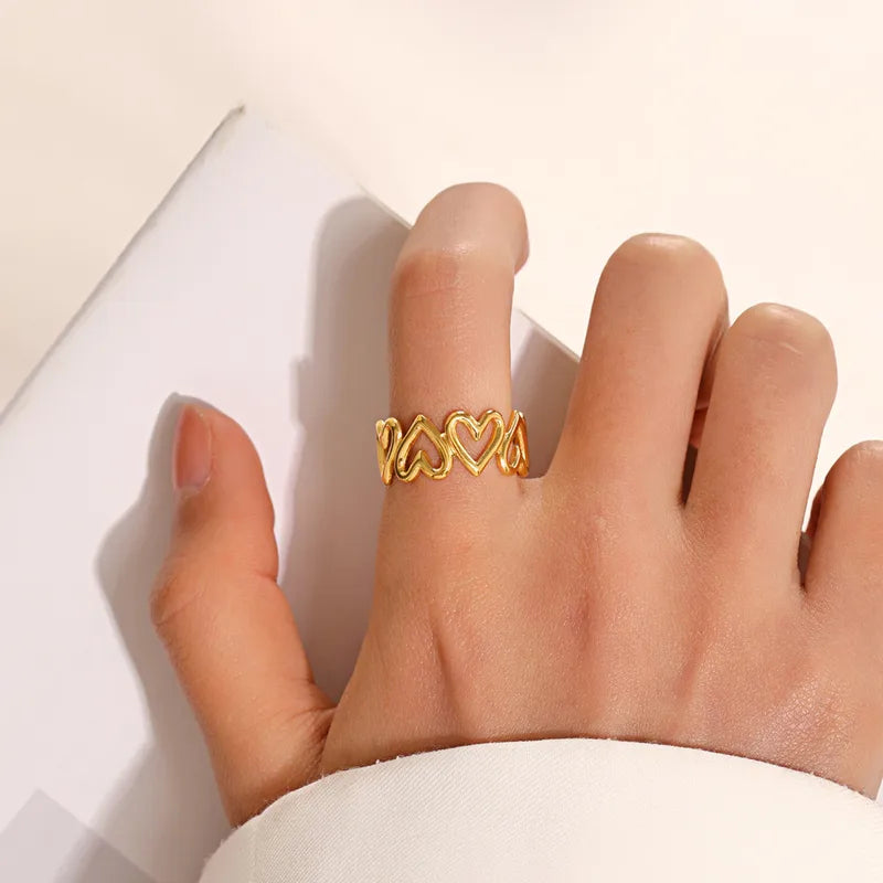 Golden Heart Openwork Adjustable Ring