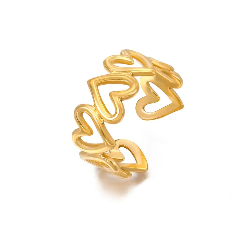 Golden Heart Openwork Adjustable Ring