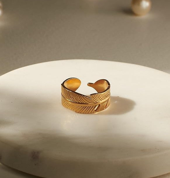 Feather Textured Gold Ring