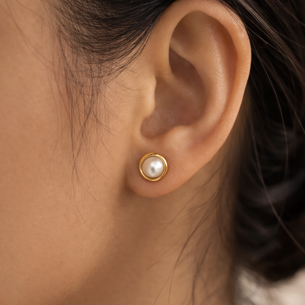 Golden Pearl Halo Studs