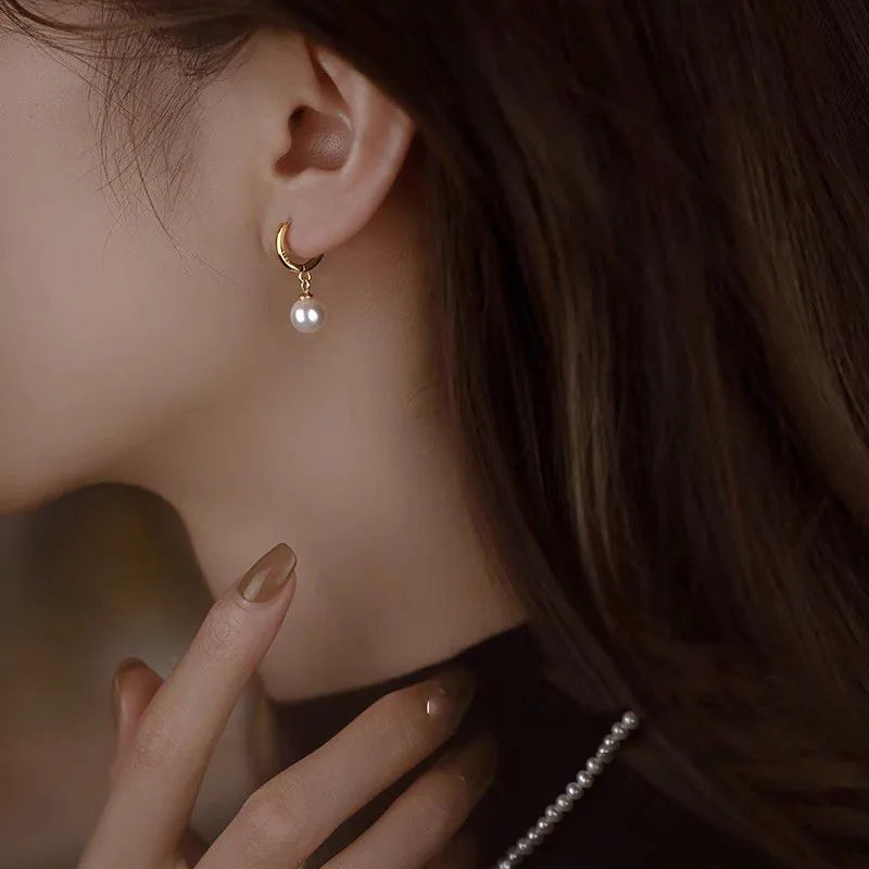Elegant Crescent Pearl Drop Earrings