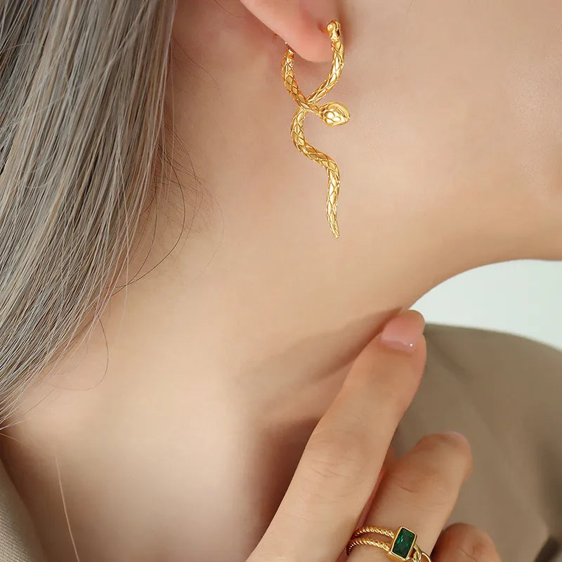 Golden Serpent Dangle Earrings