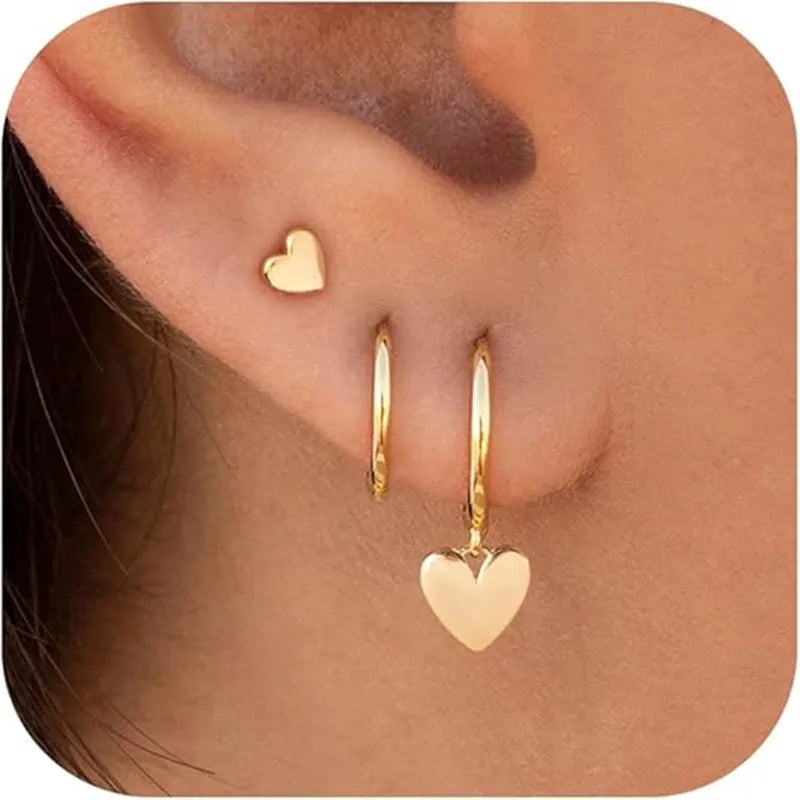 Gold Heart Earrings Set