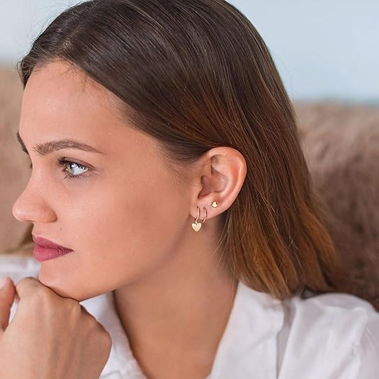 Gold Heart Earrings Set