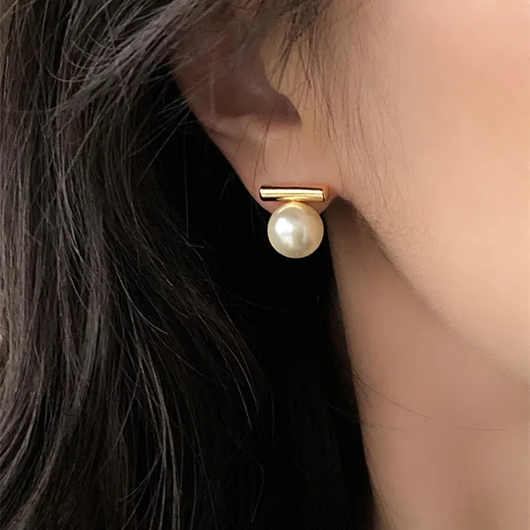 Gold Pearl Bar Earrings