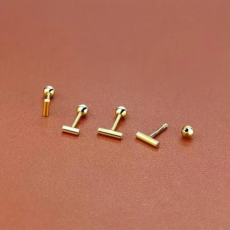 Minimalist Gold Bar Stud Earrings Set (2 Pairs)