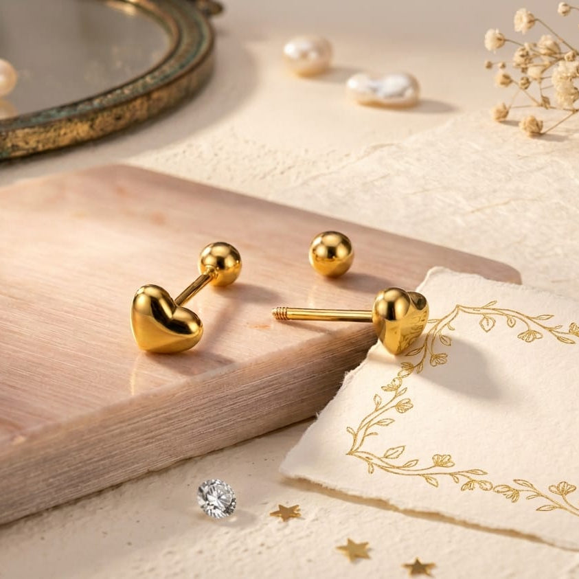 Gold Heart Stud Earrings