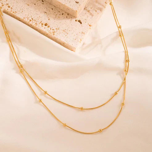 Golden Beaded Duo Necklace