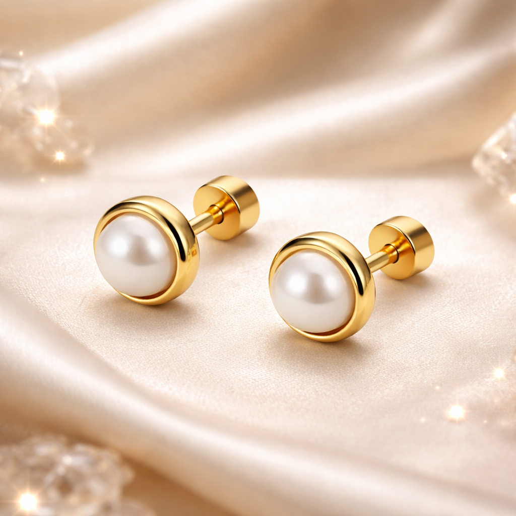Golden Pearl Halo Studs