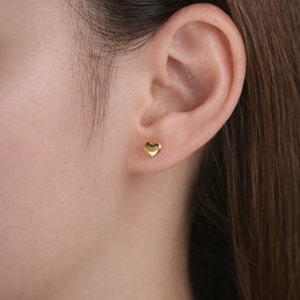 Gold Heart Stud Earrings